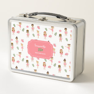 Ballet Pink Ballerinas Dancing Pattern Girl Metal Lunch Box