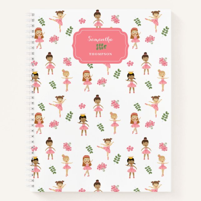 Ballet Pink Ballerinas Dancing Pattern Girl Notebook (Front)