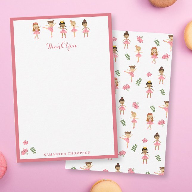 Ballet Pink Ballerinas Dancing Pattern Thank You Card (Ballet Pink Ballerinas Dancing Pattern Thank You Card)