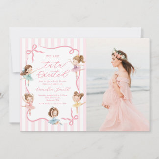 Ballet Pink Girls Bow Ballerina Baby Shower Photo Invitation