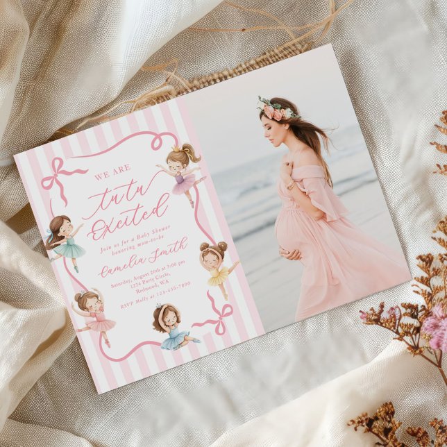 Ballet Pink Girls Bow Ballerina Baby Shower Photo Invitation (Creator Uploaded)