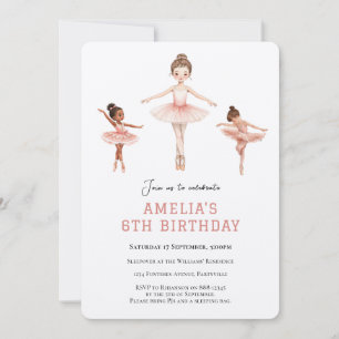 Ballet Pink Tutu Ballerina Girls - 6th birthday Invitation