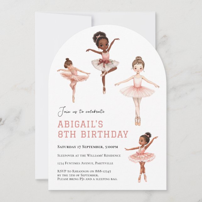 Ballet Pink Tutu Ballerina Girls - 8th birthday Invitation (Front)