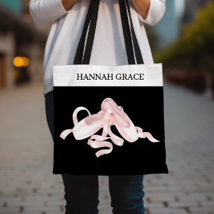 Ballet Pointe Shoe Pink and Black Tote Bag