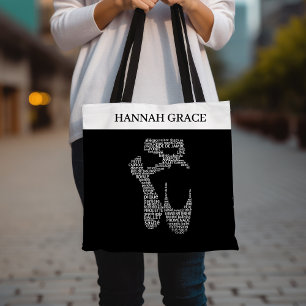 Ballet Pointe Shoe Typography Black and White Tote Bag