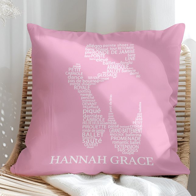 Ballet Pointe Shoe Typography Pink and White Cushion (Creator Uploaded)