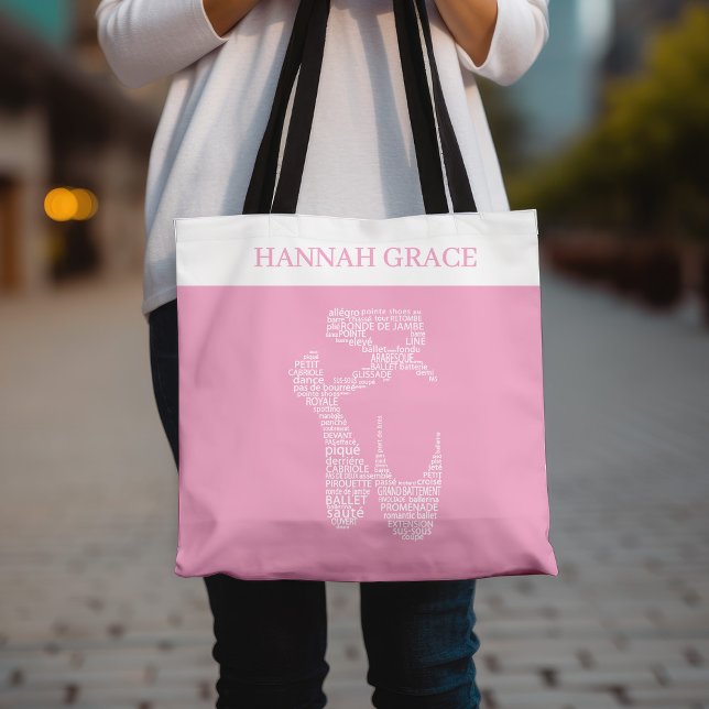 Ballet Pointe Shoe Typography Pink and White Tote Bag (Creator Uploaded)