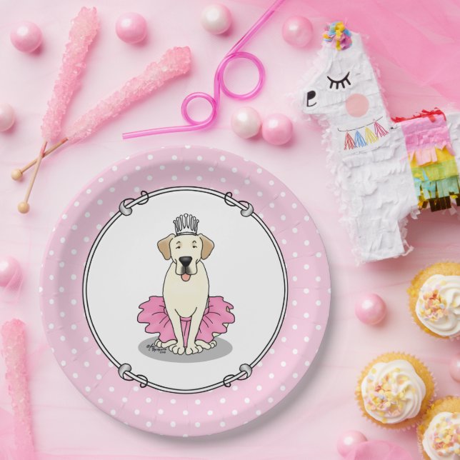 Ballet Princess Yellow Lab Labrador Retriever Dog Paper Plate (Party)