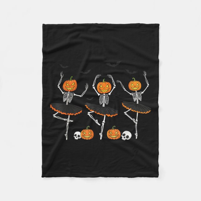 Ballet Pumpkin Dancing Skeleton Scary Halloween Gi Fleece Blanket (Front)