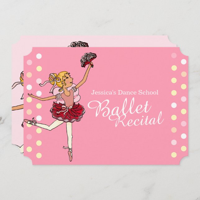 Ballet recital kids ballerina pink invitations (Front/Back)