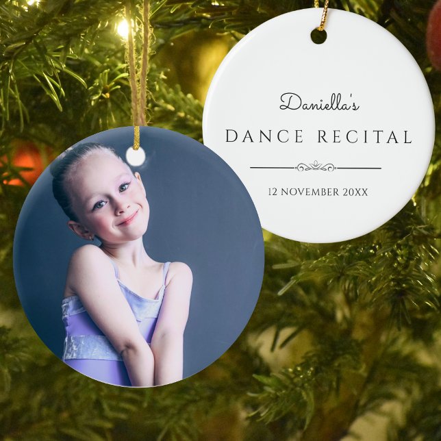 Ballet Recital Photo and Text  Ceramic Tree Decoration (Christmas tree ornament with young dancer's photo on one side and dance recital details on the other)
