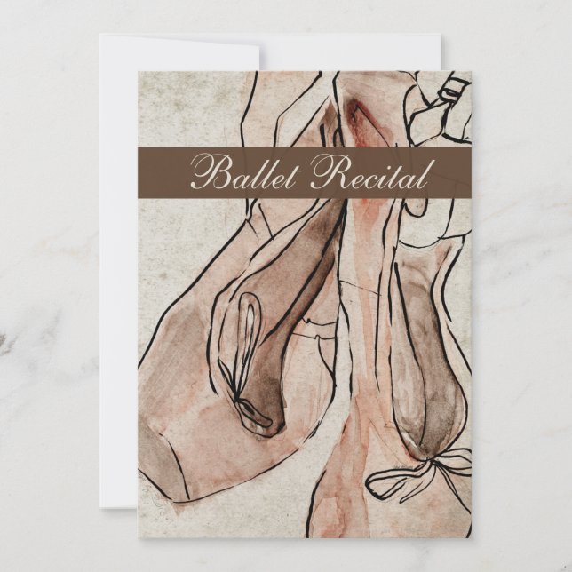 Ballet Recital, Pink Ballerina Slipper Watercolor Invitation (Front)