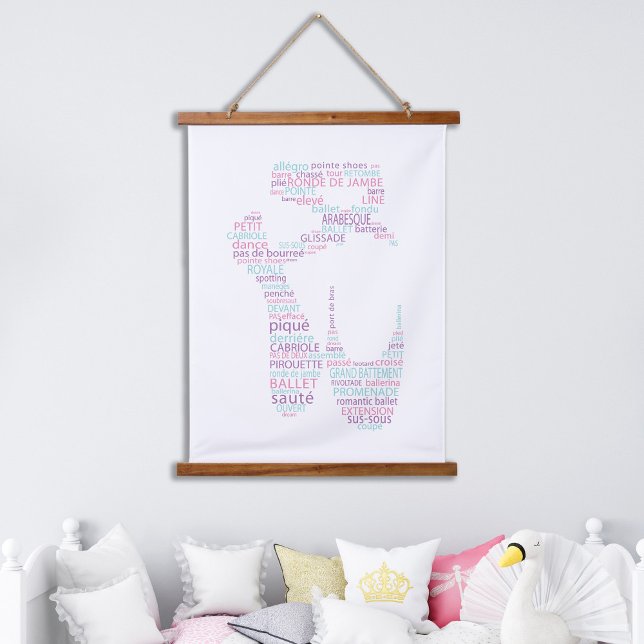 Ballet Shoe Typography Pink and Aqua Hanging Tapestry (Creator Uploaded)