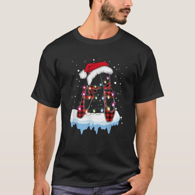 Ballet Shoes Christmas Lights Santa Ballerina Paja T-Shirt (Front)
