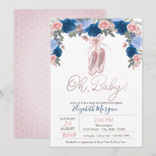 Ballet Shoes Dots Floral Baby Shower Invitation