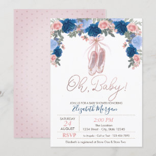 Ballet Shoes Dots Floral  Baby Shower  Invitation