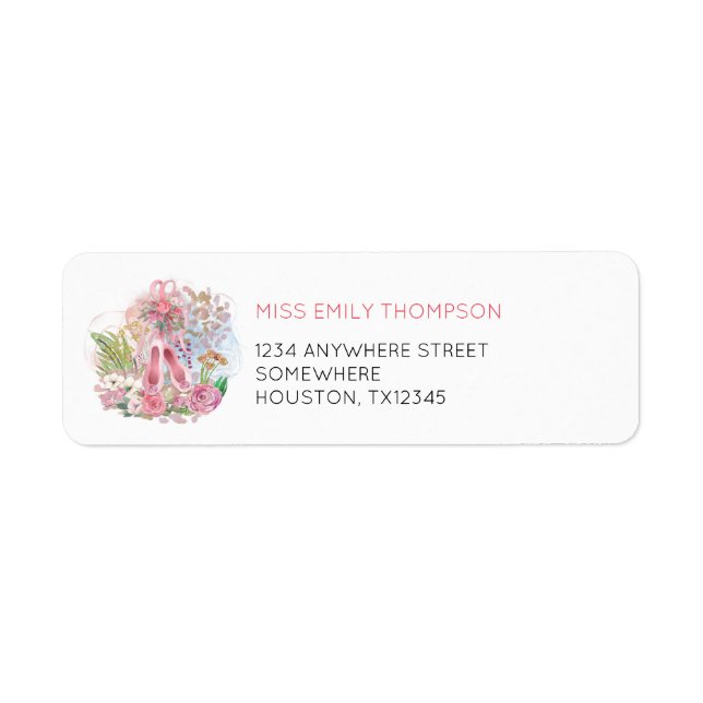 Ballet Shoes Florals Pink Gold Name Return Address (Front)