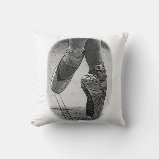ballet shoes on pointe vintage black_white cushion (Front)