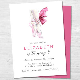 Ballet Shoes Pink Watercolor Birthday Party Invitation