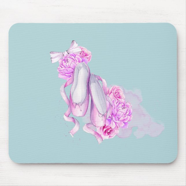 Ballet Shoes with Fancy Peonies and Bow Mouse Mat (Front)