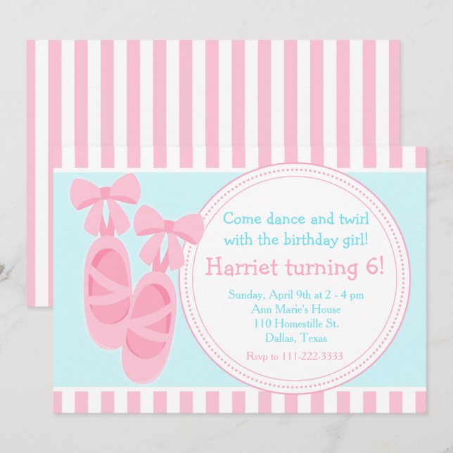 Ballet Slippers Ballerina Birthday Party Invitation (Front/Back)