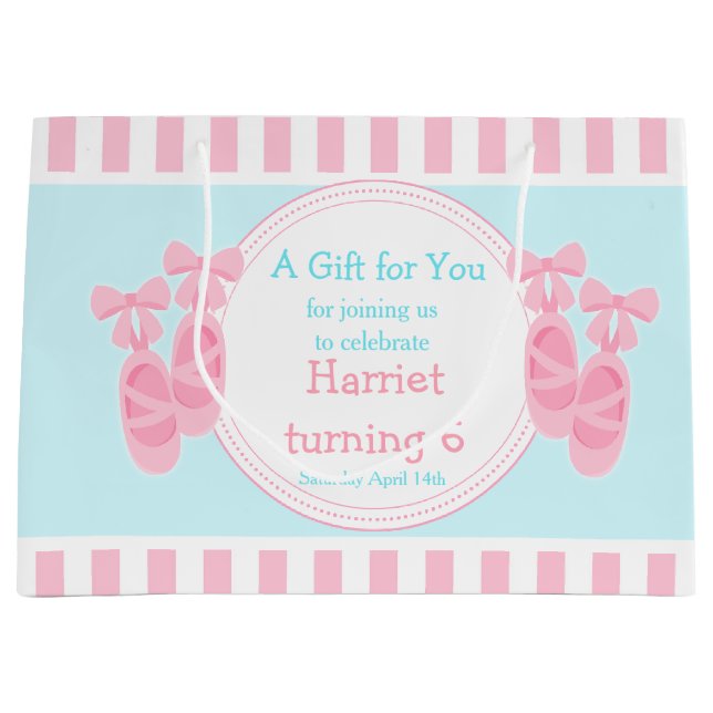 Ballet Slippers Ballerina Birthday Party Large Gift Bag (Front)