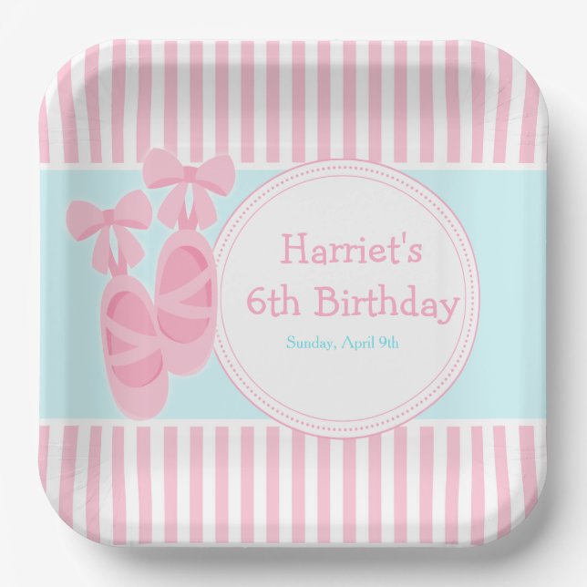 Ballet Slippers Ballerina Birthday Party Paper Plate (Front)