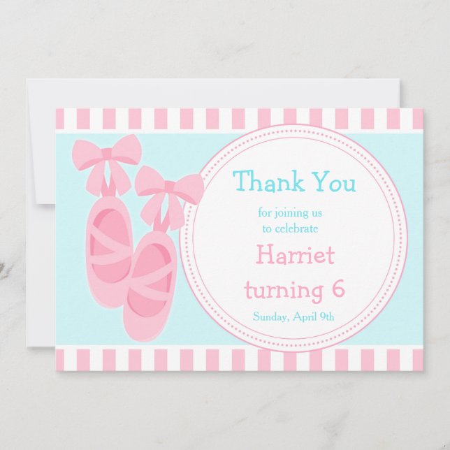 Ballet Slippers Ballerina Birthday Party Thank You Card (Front)