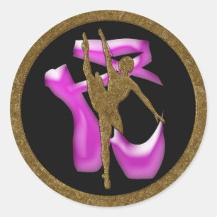 Ballet slippers with gold ballerina silhouette classic round sticker