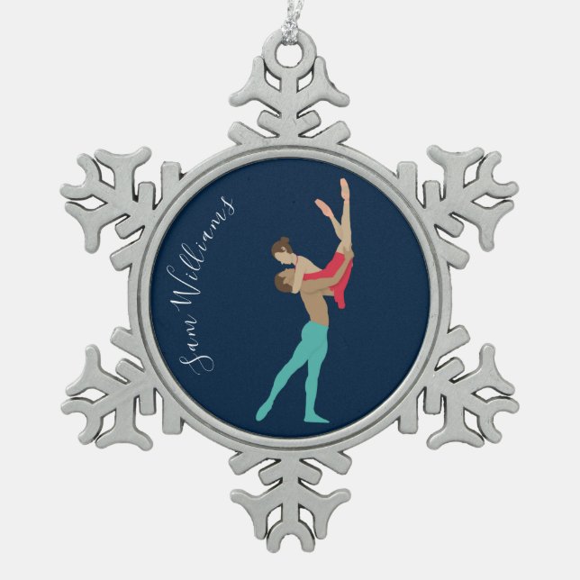 Ballet Snowflake Pewter Christmas Ornament (Front)
