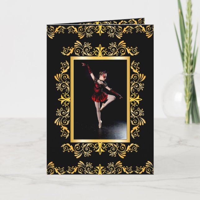 Ballet Stylish Elegant Gold Embellished Card (Front)