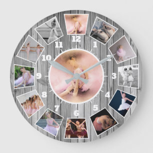 Ballet Stylish Grey and White Photo Collage Large Clock