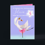 Ballet swan granddaughter belated 5th birthday card<br><div class="desc">Watercolor whimsy swan personalized name and age birthday card. Personalize with your own name and age, reads To our beautiful granddaughter Felicia 5 and message inside reads we hope you have a wonderful day! Pretty shades of pink, aqua blue, and white. Other matching dancing ballerina swan items available. An original...</div>