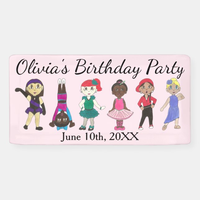 Ballet Tap Jazz Lyrical Dancer Birthday Party Banner (Horizontal)
