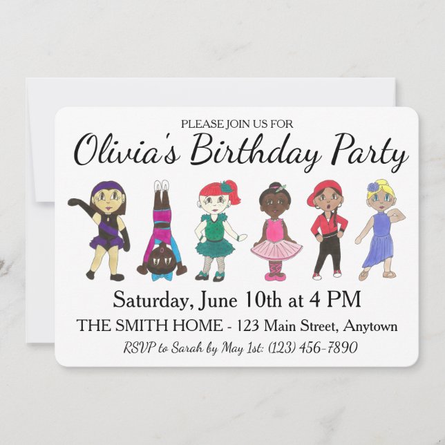 Ballet Tap Jazz Lyrical Dancer Birthday Party Invitation (Front)