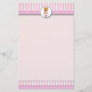 Ballet Teddy Bear Pink Candy Stripe Letterhead A4