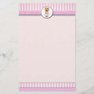Ballet Teddy Bear Pink Candy Stripe Letterhead A4