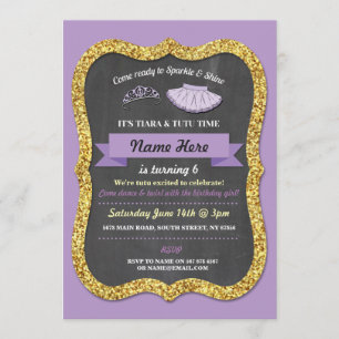 Ballet Tiara Tutu Purple Glitter Birthday Invite