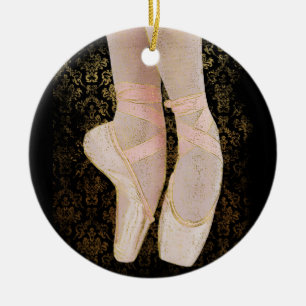 Ballet Toe Shoes - Black Pink Gold Ceramic Tree Decoration