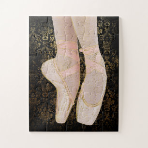 Ballet Toe Shoes - Black Pink Gold Jigsaw Puzzle