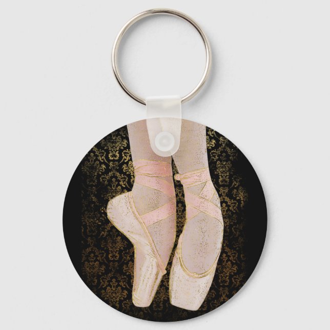 Ballet Toe Shoes - Black Pink Gold Key Ring (Front)