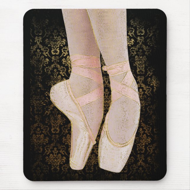 Ballet Toe Shoes - Black Pink Gold Mouse Mat (Front)
