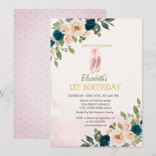 Ballet Toe Shoes Flowers Birthday Invitation