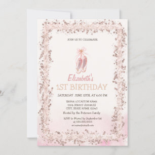Ballet Toe Shoes Glitter Frame Birthday   Invitation