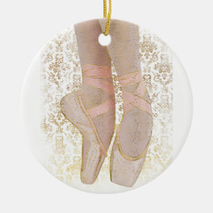 Ballet Toe Shoes - Pink Gold White Ceramic Tree Decoration