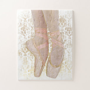 Ballet Toe Shoes - Pink Gold White Jigsaw Puzzle