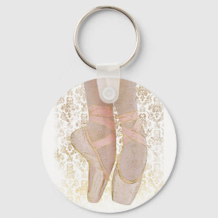 Ballet Toe Shoes - Pink Gold White Key Ring