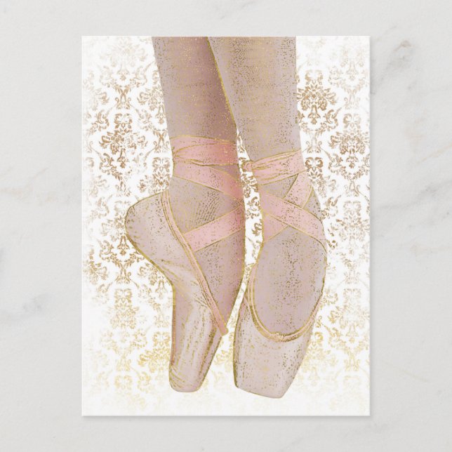 Ballet Toe Shoes - Pink Gold White Postcard (Front)