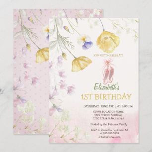 Ballet Toe Shoes Wildflowers Birthday  Invitation