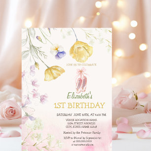 Ballet Toe Shoes Wildflowers Birthday  Invitation
